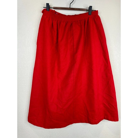 Hunter Sportswear Vintage A Line Skirt Size 14 Red Pleated Midi‎ Lined 100% Wool - Picture 1 of 8